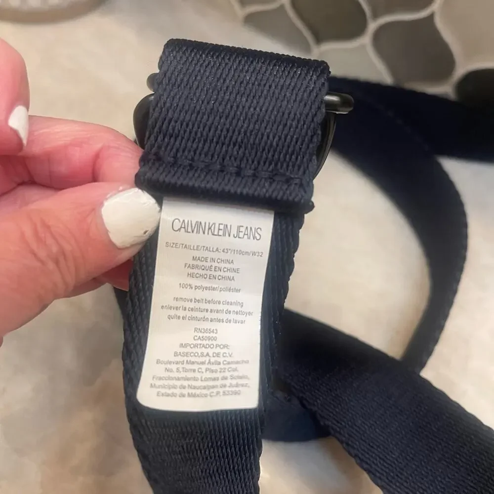 Mens Calvin Klein Jeans Navy Blue Canvas Belt W32